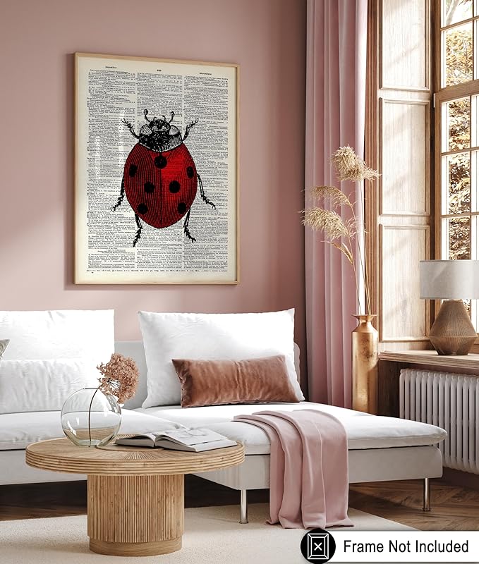 Poster Master Dictionary Art Poster - Retro Ladybug Print - Insect Art - Red Bug Art - Gift for Men, Women & Animal Lover - Minimal Decor for Living Room & Kid's Room - 16x20 UNFRAMED Wall Art