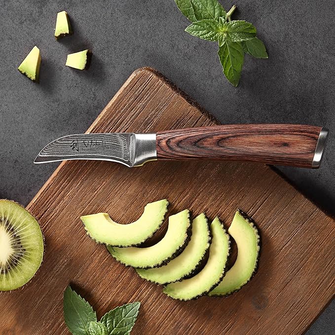 Wakoli EDIB Peeling Knife, 6.9-Inch Damascus Kitchen Knife, VG10 Core, Pakkawood Handle, Knife for Food Peeling in Gift Box