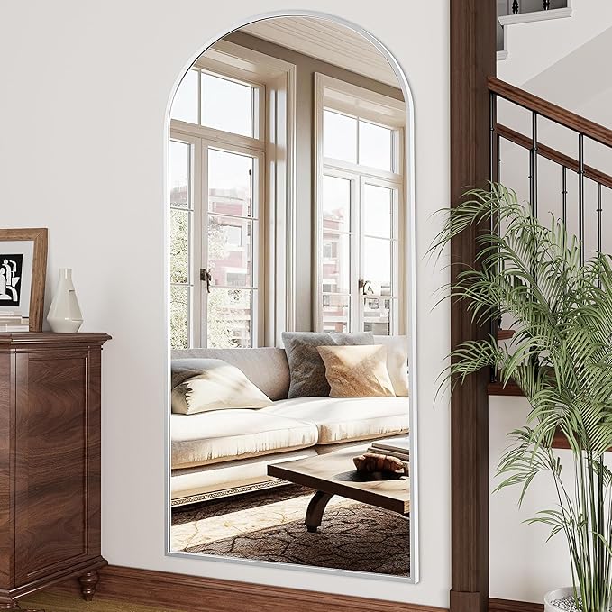 OGCAU Full Length Mirror, 76"x34" Arched-Top Floor Mirror, Hanging or Leaning, Standing Body Mirror, Wall Mounted with Aluminum Frame for Living Room (White)