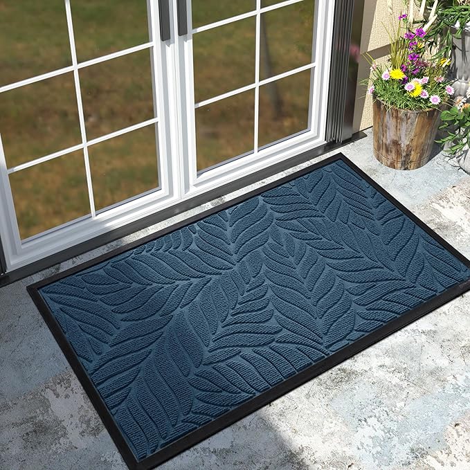 Yimobra Front Door Mat Outdoor Indoor, 47x32 All-Season Waterproof Welcome Mat, All-Weather Outside Entrance Mat, Non-Slip Patio Porch Doormat, Low Profile, Fade Resistant, Blue