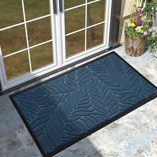 Yimobra Front Door Mat Outdoor Indoor, 47x32 All-Season Waterproof Welcome Mat, All-Weather Outside Entrance Mat, Non-Slip Patio Porch Doormat, Low Profile, Fade Resistant, Blue