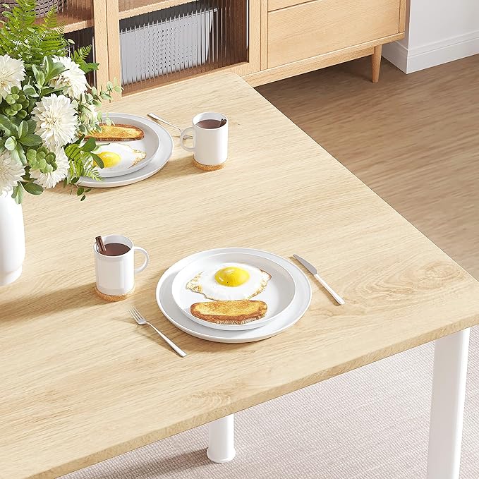 VECELO Kitchen Table and Chairs for 4, Dining Room Set with Chairs/Stools, Heavy-Duty Metal Frame with Wooden Tabletop for Small Spaces, Easy Assembly, Natural Oak