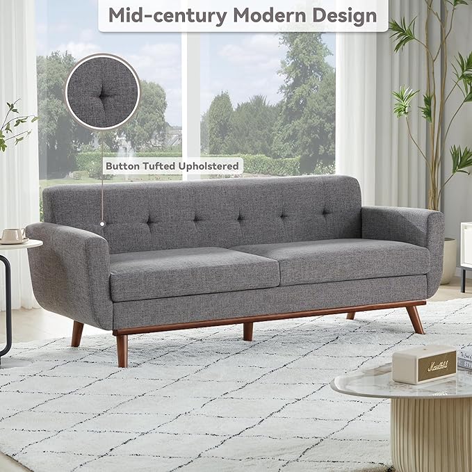 Kingfun 77.2" W Loveseat Sofa, Mid Century Modern Decor Love Seat Couches for Living Room, Button Tufted Upholstered Furniture, Solid & Easy to Install Small Couch for Bedroom Office Apartment, Gray