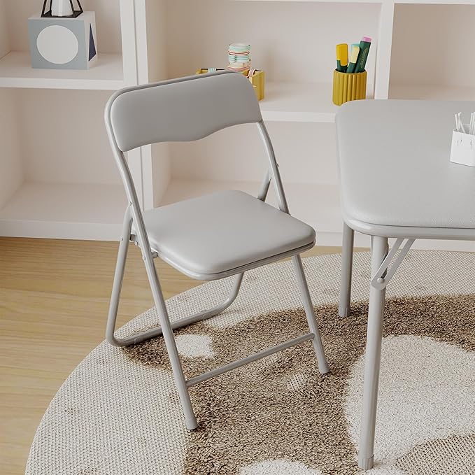 GarveeHome Boys and Girls Folding Table and Chair Set of 3, Featuring a Portable Table and Chairs with Soft Pu Cushions. No Assembly is Required, Perfect for Eating, Reading and Playing, Grey.