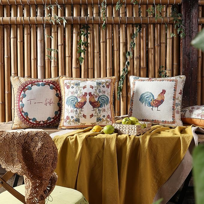 patdrea Designer Pack of 2 Square Throw Pillow Covers,Farmhouse Red Linen with Animals and Floral Pattern Pillows Cover,Decorative Pillowcases Cushion for Bed Living Room Outdoor Car,18"x18"