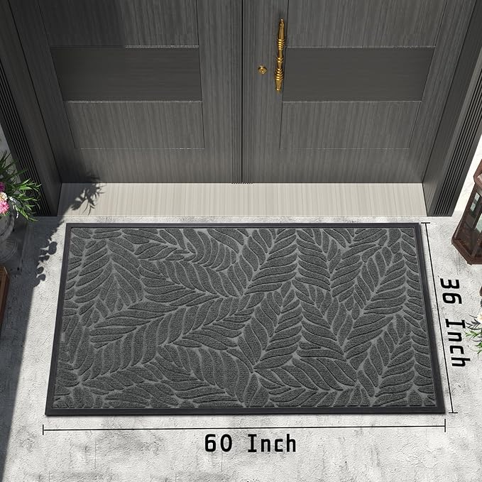 Yimobra Front Door Mat Outdoor Indoor, 60x36 All-Season Waterproof Welcome Mat, Non-Slip Patio Porch Doormat, Low Profile, Fade Resistant, Grey