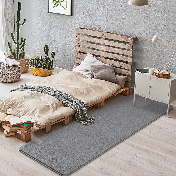 Soft 2x8 Runner Rugs for Bedroom Hallway, Non Slip Long Runners for Kitchen Laundry Dorm Washable, Modern Low Pile Area Rugs for Boys Men, Grey