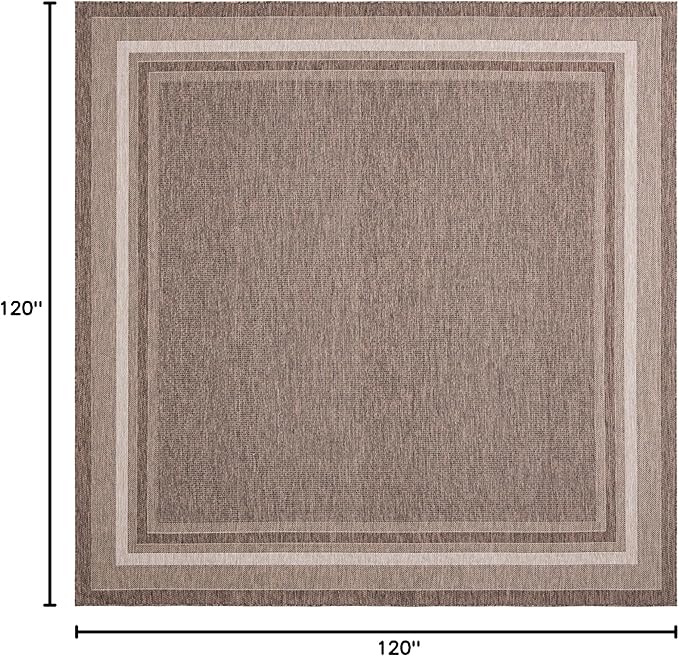 Unique Loom Outdoor Border Collection Area Rug - Soft Border (10' Square Brown/Ivory)