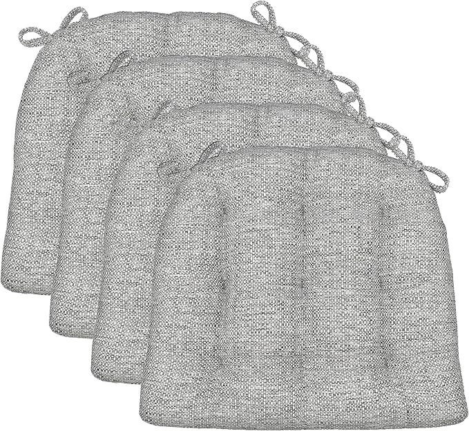 Barnett Home Decor Dining Chair Cushions with Ties, 16.5 x 18, Pack of 4 – Brisbane Silver Grey Tweed – Stain-Resistant Performance Fabric, Latex Foam Fill, Made in USA