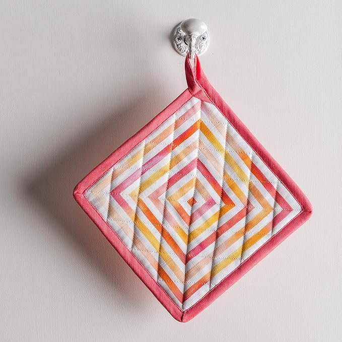 Maison d' Hermine Pot Holders Set 100% Cotton Heat Resistant Potholders 8" x 8" Hot Pads with Loop BBQ, Cooking, Baking, Grilling, Kitchen, Handling Hot Pans Spring/Summer (Pack of 2, Summer Maze)