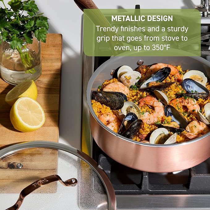 T-Fal Preserve Ceramic Nonstick Frying Pan Skillet 12-inch, Oven Broiler Safe up to 350ยฐF, Cookware, InoCeram Glide Technology, Frying Pan, Skillet Pots & Pans, Rose Gold