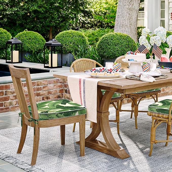 Set of 2 Outdoor Chair Cushions 19"x19"x2",Water Repellent Patio Seat Cushion with Ties and Removable Covers,Dining Chair Cushions for Indoor Kitchen and Patio Furniture,Swaying Palms Green