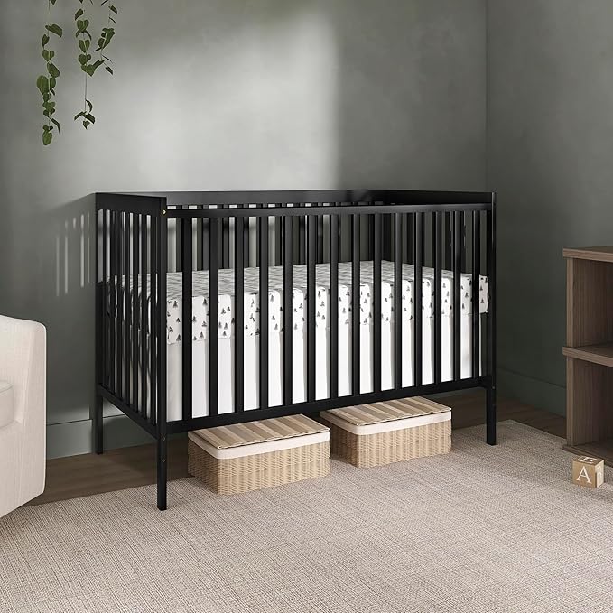 Dream On Me Synergy 5-in-1 Convertible Full-Size Baby Crib with Toddler, Day & Full Bed Conversion in Black, GreenGuard Gold & JPMA, 3 Mattress Heights, Sustainable Pinewood