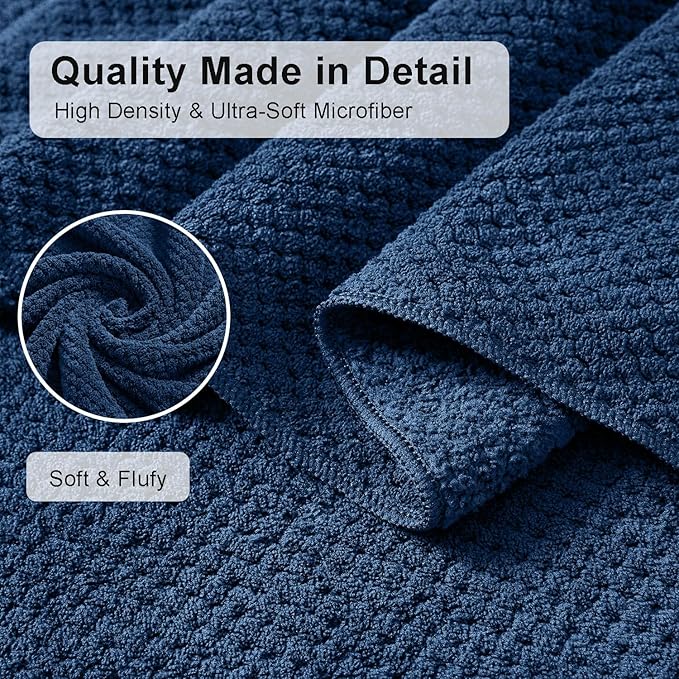 8 Piece Large Navy Family Bath Towel Set-2 Oversized Bath Towel Sheets,2 Hand Towels,4 Washcloths-600GSM Soft Highly Absorbent Quick Dry Beach Chair Towels Woven Towels for Bathroom Hotel and Spa