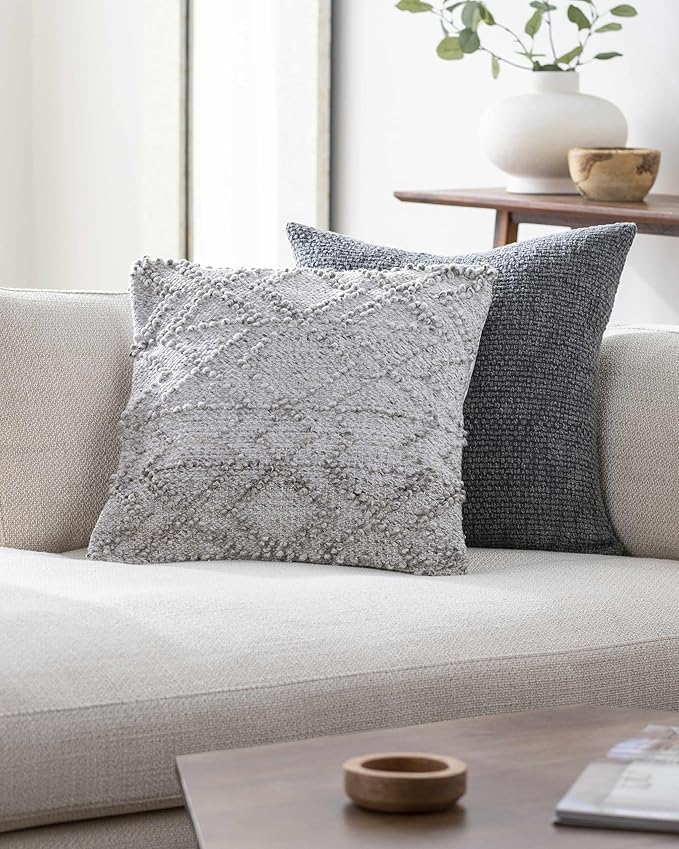 Hauteloom Rhian Decorative Throw Pillow Cover with Down Goose Feather Insert - Sofa Couch Cushion Cover - Cream