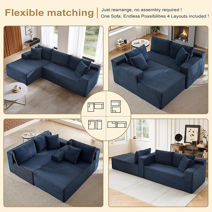 105''Sectional Cloud Couch with L Shaped Chaise,Modern Modular Sectional Sofa,Comfy Sectional Couches for Living Room,Bedroom,Apartment (Blue, Left Facing Chaise)