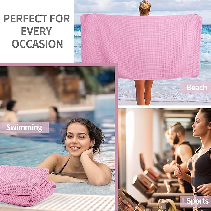 Microfiber Waffle Bath Towels, 4 Pieces, Soft, Absorbent, Fast Drying, Lint Free (Pink)