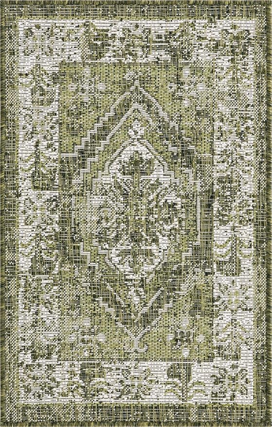 Unique Loom Outdoor Traditional Collection Area Rug - Valeria (2' 2" x 3' 1" Rectangle, Green/ Light Green)