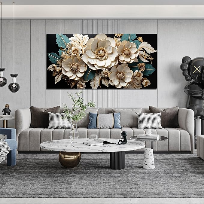 Flower Canvas Wall Art for Living Room Bedroom Home Office White Flower Picture Artwork Large Framed Wall Art Modern Canvas Prints Size 29x59