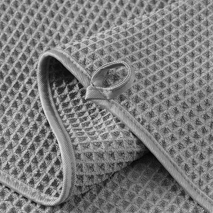 Microfiber Waffle Bath Towels, 4 Pieces, Soft, Absorbent, Fast Drying, Lint Free (Gray)