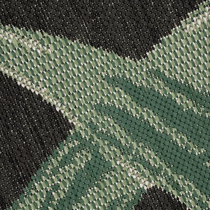 Tropical Outdoor Rug Palm Tree & Jungle Design Flatweave in Black Green, Size: 4'7" x 6'7"
