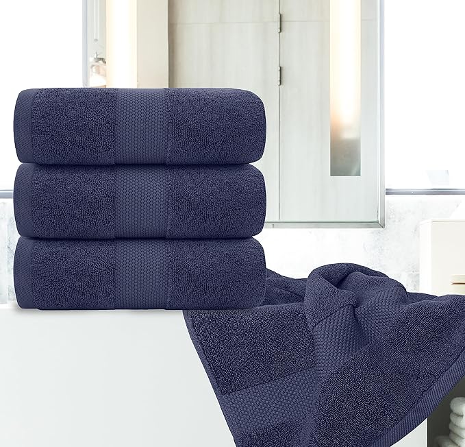 White Classic Luxury Bath Towels Set of 4 Large - 700 GSM Cotton Ultra Soft Bath Towels 27x54 | Highly Absorbent and Quick Dry | Hotel Towels for Bathroom Luxury, Plush Shower Towels, Navy