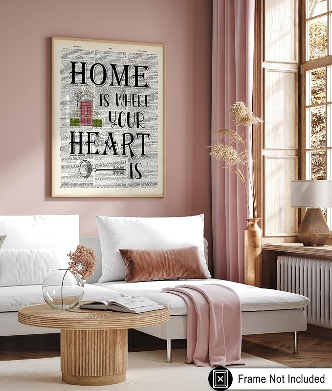 Poster Master Dictionary Art Poster - Home Is Where Your Heart Is Print - Motivational Art - Gift for Men & Women - Inspiring Wall Decor for Dorm, Bedroom or Living Room, 18x24 Unframed Wall Art