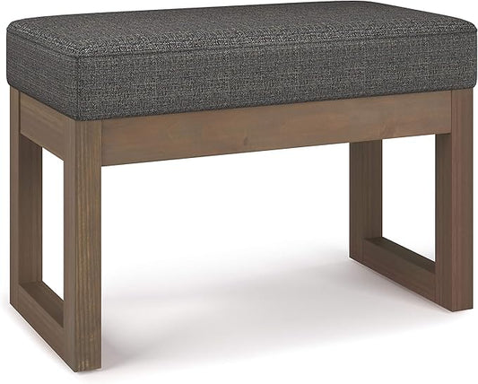 SIMPLIHOME Milltown 27 inch Wide Contemporary Rectangle Footstool Ottoman Bench in Ebony Tweed Look Fabric, Assembled, for the Living Room and Bedroom