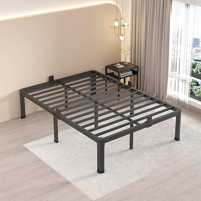 MAF 12 Inch Queen Metal Platform Bed Frame with Round Corner Legs, Mattress Slide Stopper, 3000 LBS Heavy Duty Steel Slats Support, No Box Spring Needed, Noise Free