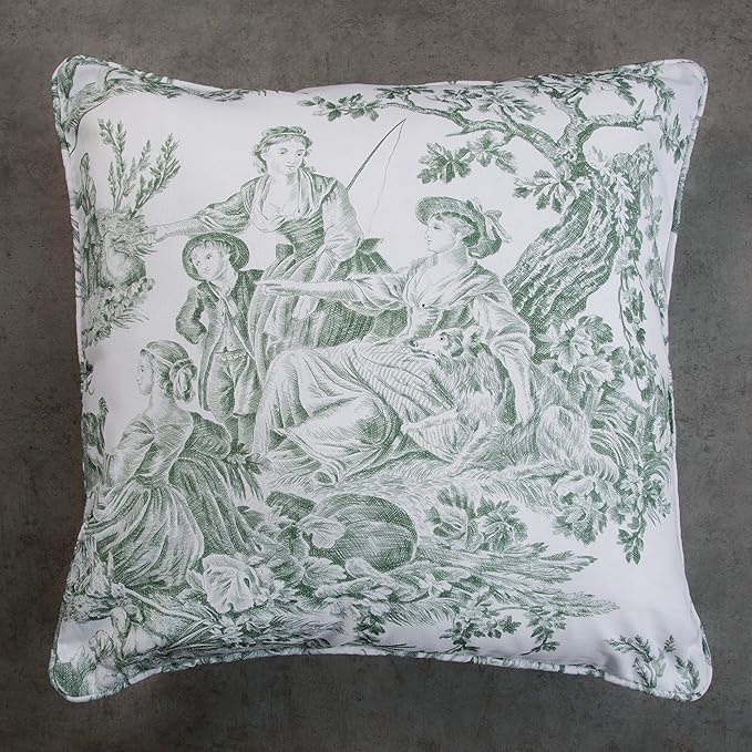 Maison d' Hermine Decorative Pillow Covers 18 x 18 Inch Square 100% Cotton Throw Pillow Covers with Invisible Zipper for Couch, Chair, Sofas, Bedroom, Home (The Miller - Antique Green (White))