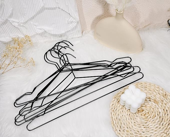 16.5" Heavy Duty Matte Black Metal Hangers 20 Pack, Wire Black Clothes Hangers for Coat Suit, Shirts, Dress, Pants,Camisole Wedding Dress (Black, 20Pack)