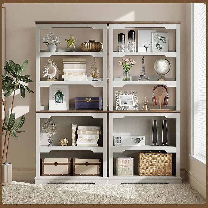Tall Bookcase, 70 inch Height, 5-Tier Open Storage Shelf, 31.5 in Wide Standing Bookshelves for Home, Office, Bedroom, School, Library, 31.5W * 11.81D *70H (White Espresso, Hollowed Shelf)