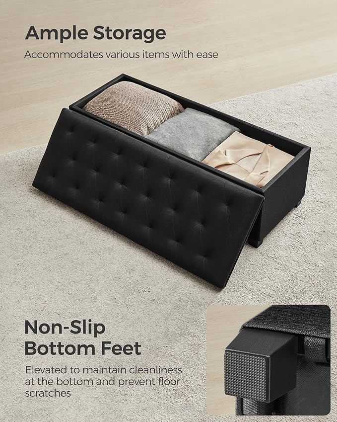 SONGMICS Storage Ottoman Bench, Foot Rest with Legs, 15.7 x 43.3 x 15.7 Inches, End of Bed Bench, Storage Chest, Load up to 660 lb, for Living Room, Bedroom, Entryway, Ink Black ULSF088B01