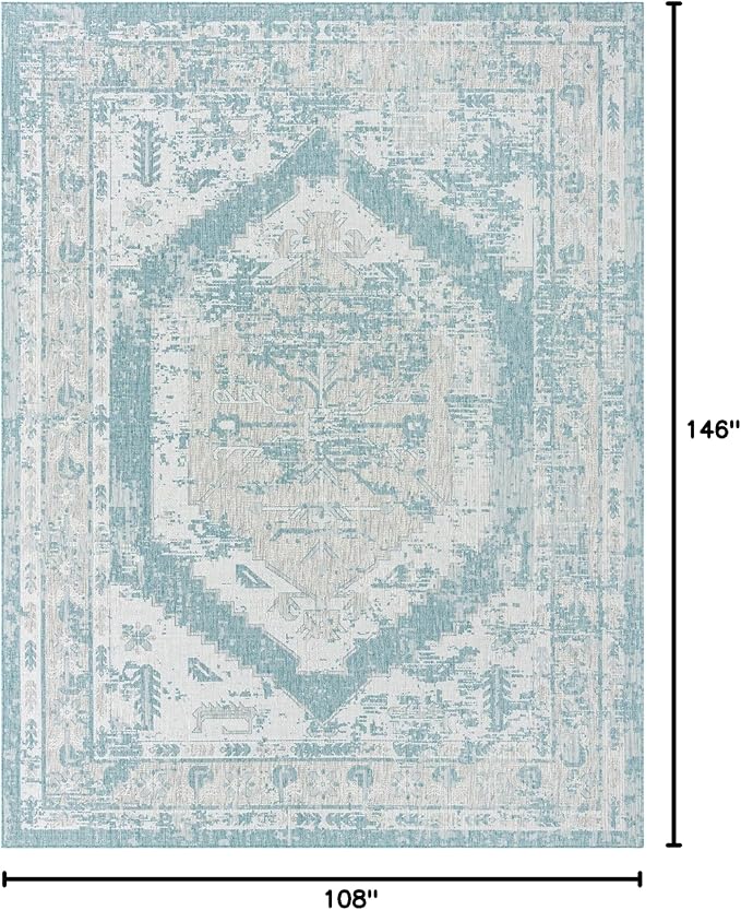Unique Loom Outdoor Traditional Collection Area Rug - Valeria (9' x 12' 2" Rectangle, Aqua/ Ivory)