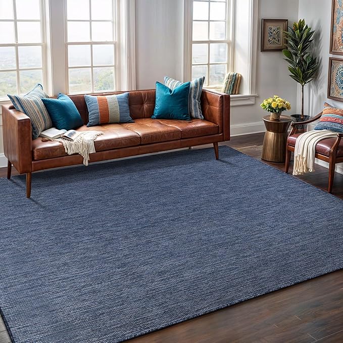 Washable Indoor Outdoor Rug 10x14 Weather Resistant Area Rugs Modern Solid for Porch Deck Balcony Backyard Patio Outside Carpet (10 X 14 Azure Blue)