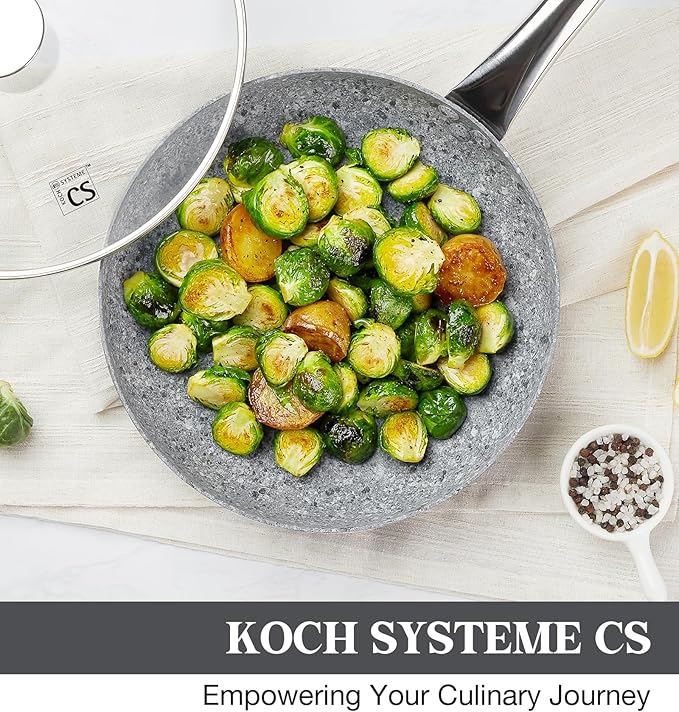 KOCH SYSTEME CS Frying Pan with Lid, 8 Inch Frying Pan with Nonstick Granite Coatings, APEO & PFOA-Free Small Frying Pan with Lid, 8" Granite Skillet with Lid, Nonstick Frying Pan, Oven Safe