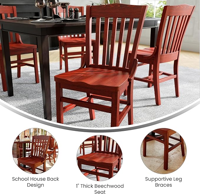 EMMA + OLIVER School House Back Mahogany Wood Chair