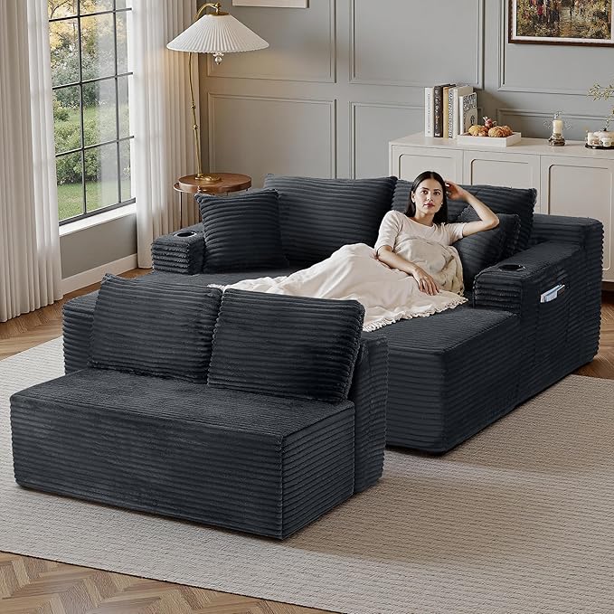 104''Sectional Cloud Couch with L Shaped Chaise,Modern Modular Sectional Sofa,Boneless Couch with Deep Seat,Comfy Couches for Living Room (Dark Grey, U Shaped)
