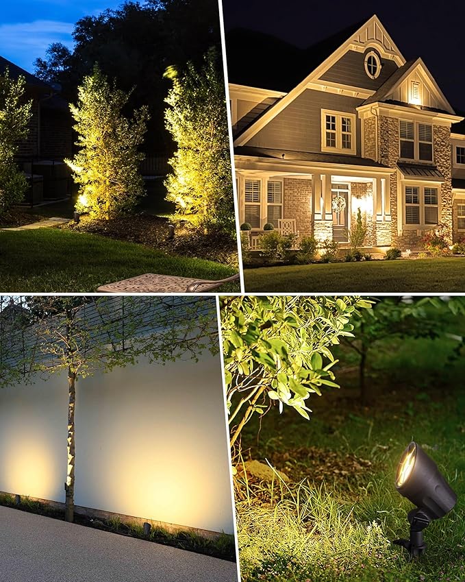 SUNVIE 6W LED Landscape Lights Low Voltage Landscape Lighting with Connectors Warm White Landscape Spotlights Outdoor 12-24V Waterproof Yard Garden Lights Wired Tree Wall Landscape Spotlights, 8 Pack
