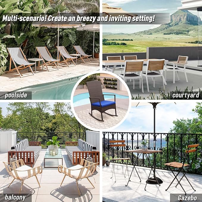 Rocking Chair Outdoor 3 Pieces High-Backed Patio Rocking Chairs Bistro Table and Chairs Set of 2, Royal Blue