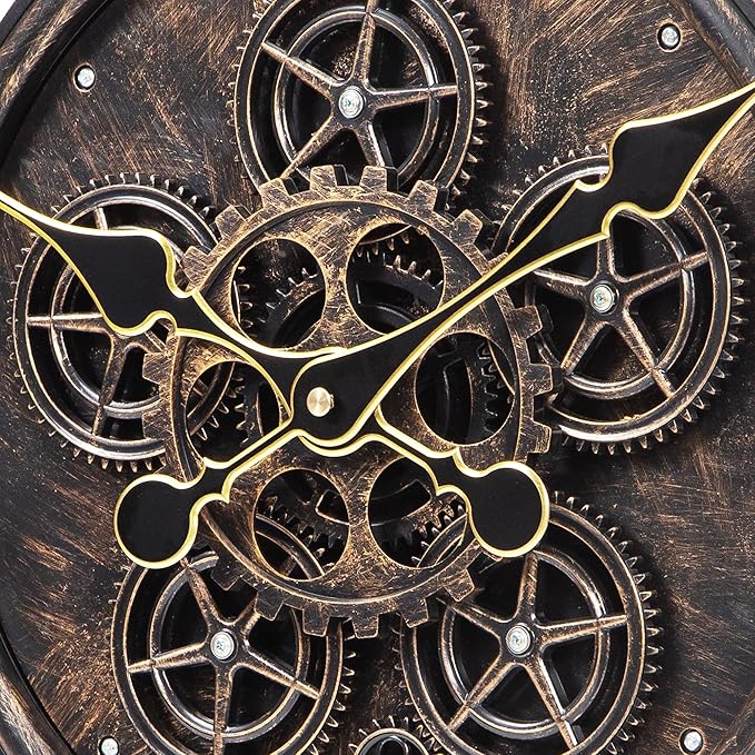 Moving Gear Large Clock Wall 20inch/50cm Copper, Decorative Wall Clocks for Living Room, Unique Farmhouse Steampunk Metal Wall Clock Decor, Office Wall Clocks