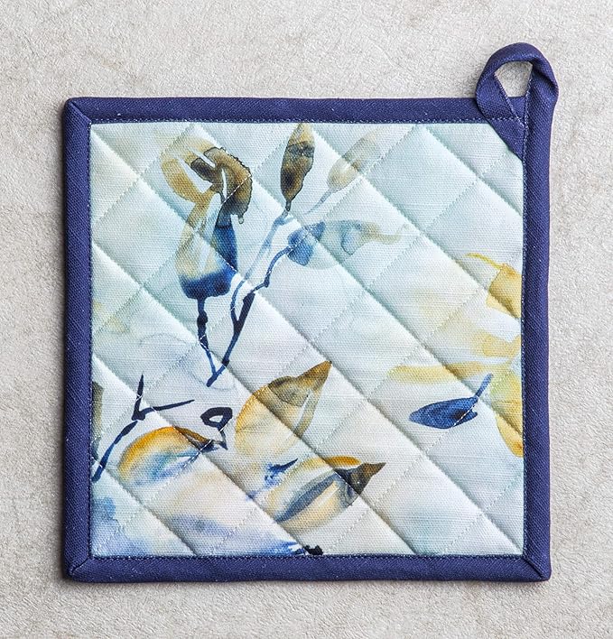 Maison d' Hermine Pot Holders set 100% Cotton Heat Resistant Potholders 8" x 8" Hot Pads with Loop BBQ, Cooking, Baking, Grilling, Kitchen, Handling Hot Pan Spring/Summer (Pack of 2, Lazy Summer Days)