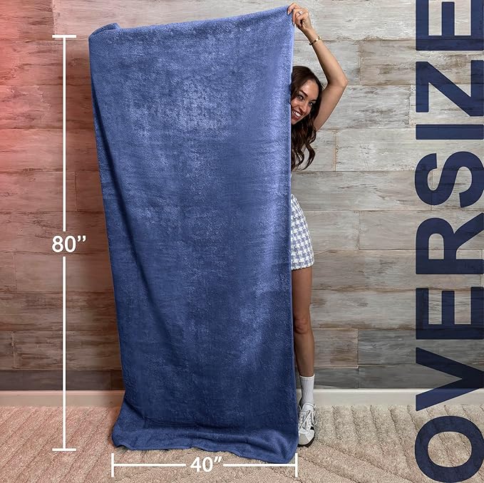 TEXTILOM 100% Turkish Cotton Oversized Luxury Bath Sheets, Jumbo & Extra Large Bath Towels Sheet for Bathroom and Shower with Maximum Softness & Absorbent (40 x 80 inches)- Navy
