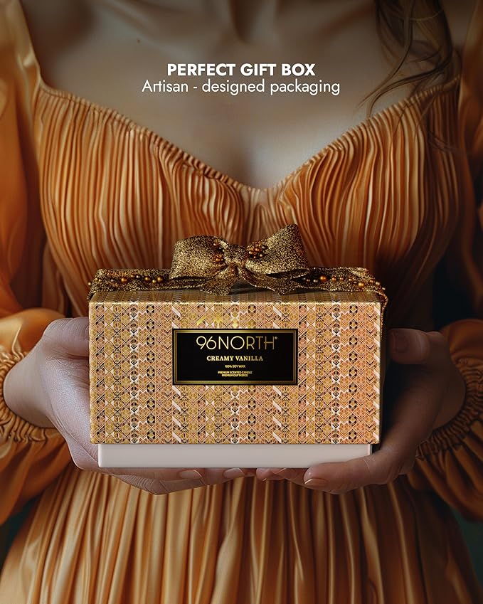 96NORTH Creamy Vanilla Scented Candles | Large 3 Wick Jar Candle | Up to 40 Hours Burning Time | 100% Natural Soy Wax | Relaxing Scented Candle for Home | Gift-Ready Luxury Candle for Men & Women