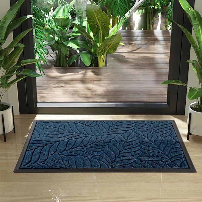 Yimobra Front Door Mat Outdoor Indoor, 29.5x17 All-Season Waterproof Welcome Mat, All-Weather Outside Entrance Mat, Non-Slip Patio Porch Doormat, Low Profile, Fade Resistant, Blue