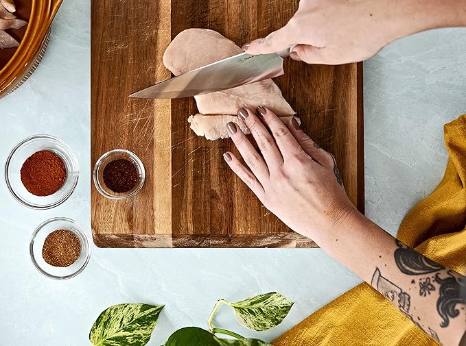 8-Inch Chef Knife – Ultra-Sharp German High Carbon Stainless Steel, Full Tang, Ergonomic Handle, Multipurpose Kitchen Knife for Chopping, Slicing, and Dicing, Cream