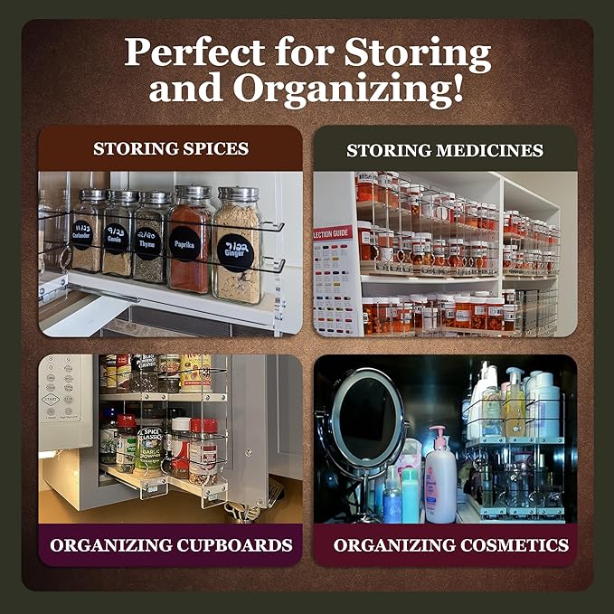 Vertical Spice Narrow Spice Rack -Sliding Spice Jars Organizer - Pantry Organizers & Storage - Slide Out Drawers for Kitchen Cabinets -Seasoning Caddy (2.3" W x 10.75" H x 10.6"D, Partially Assembled)