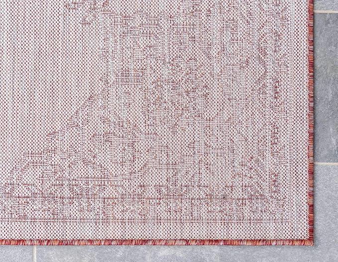 Unique Loom Outdoor Traditional Collection Area Rug - Antique (5' 1" x 8' Rectangle, Rust Red/ Gray)