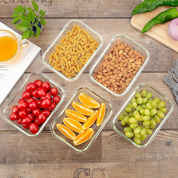 UMEIED 10 Pack Glass Food Storage Containers with Lids Leakproof, Airtight Glass Meal Prep Containers For Lunch, On The Go, Leftover, Dishwasher Safe