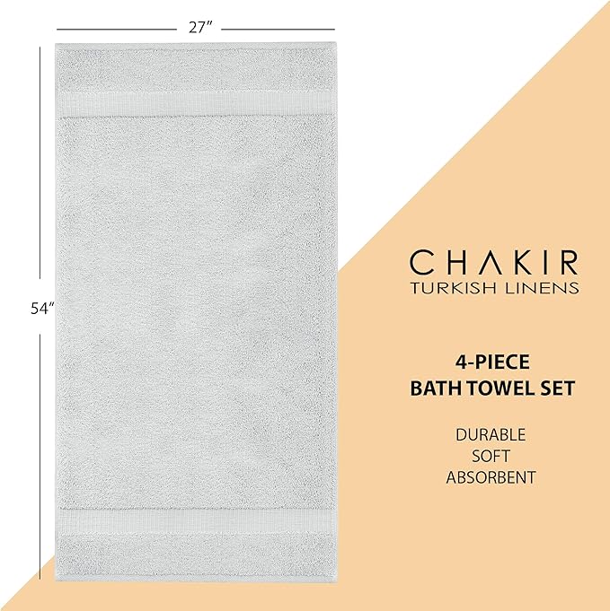 Chakir Turkish Linens |Hotel & Spa Quality 100% Cotton Premium Turkish Towels | Soft & Absorbent (Silver Gray, Bath Towel - Set of 4)